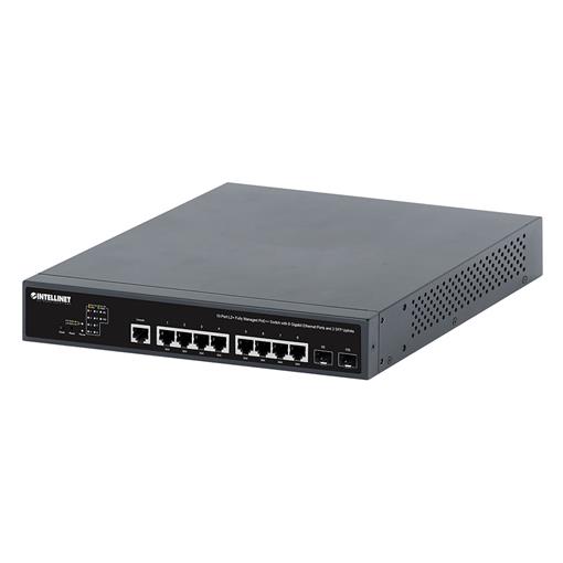 562003 Intellinet 10 連接埠 L2+ 全網管 PoE++ 交換器，含 8 個 Gigabit 乙太網路連接埠及 2 個 SFP Uplinks